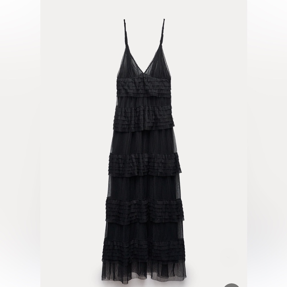 🌸ZARA Whimsigoth Black Tiered Maxi Lace Dress SizeM Evening dress cocktail Indie
